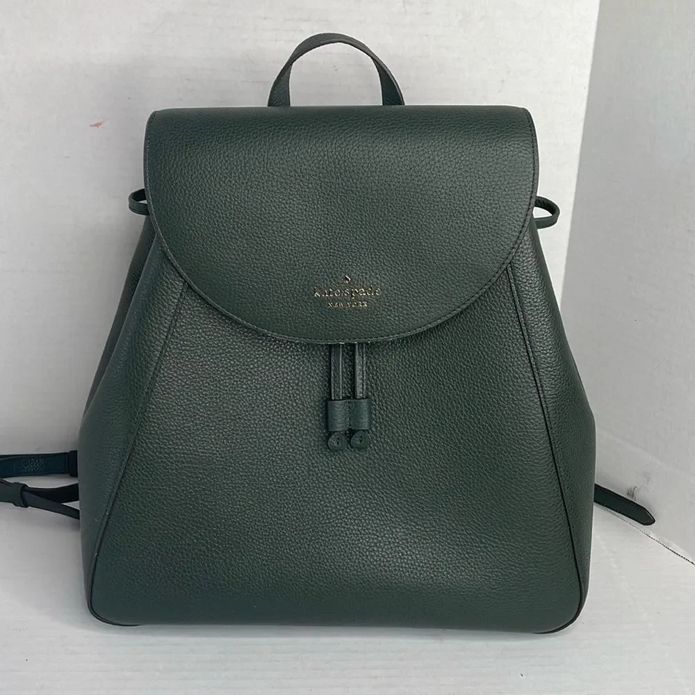 Kate Spade Leila large flap green leather backp NWOT